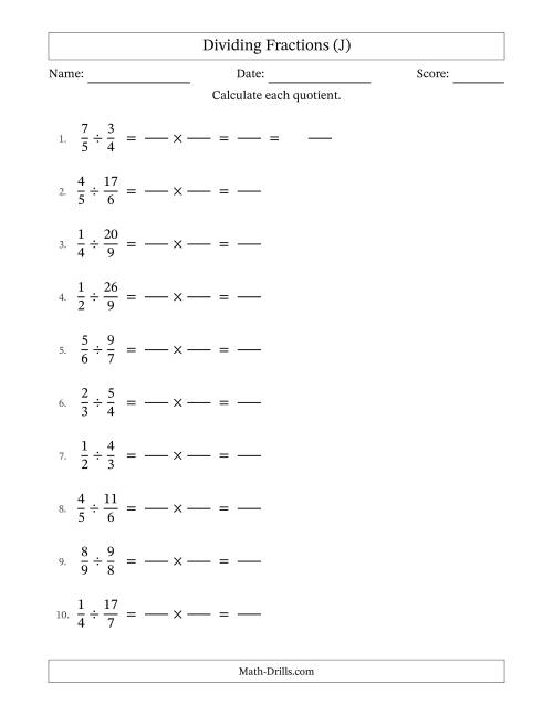 The Dividing Proper and Improper Fractions with No Simplification (Fillable) (J) Math Worksheet