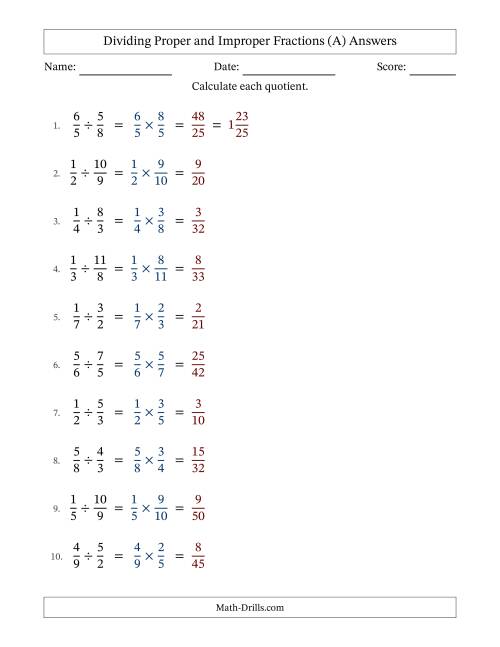 The Dividing Proper and Improper Fractions with No Simplifying (Fillable) (All) Math Worksheet Page 2
