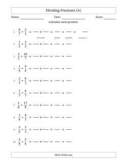 Dividing Proper and Improper Fractions with All Simplification (Fillable)