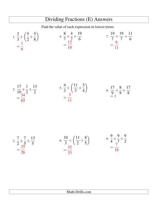 The Dividing and Simplifying Proper and Improper Fractions with Three Terms (E) Math Worksheet Page 2