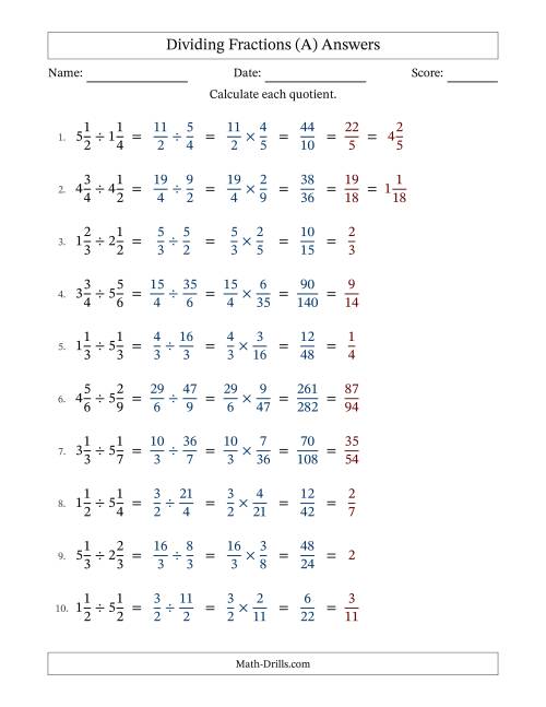 The Dividing Two Mixed Fractions with All Simplifying (Fillable) (A) Math Worksheet Page 2