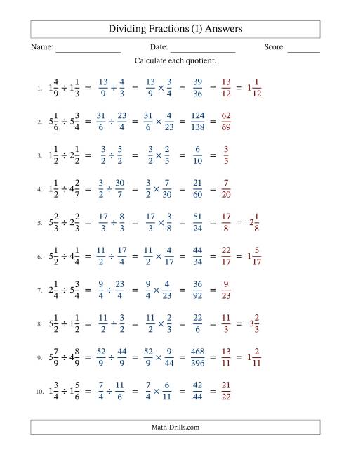 The Dividing Two Mixed Fractions with All Simplification (Fillable) (I) Math Worksheet Page 2