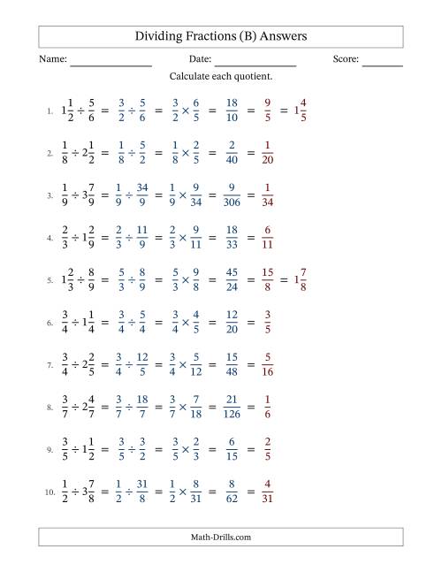 The Dividing Proper and Mixed Fractions with All Simplification (Fillable) (B) Math Worksheet Page 2