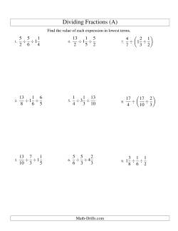 Dividing and Simplifying Fractions with Some Mixed Fractions and Three Terms