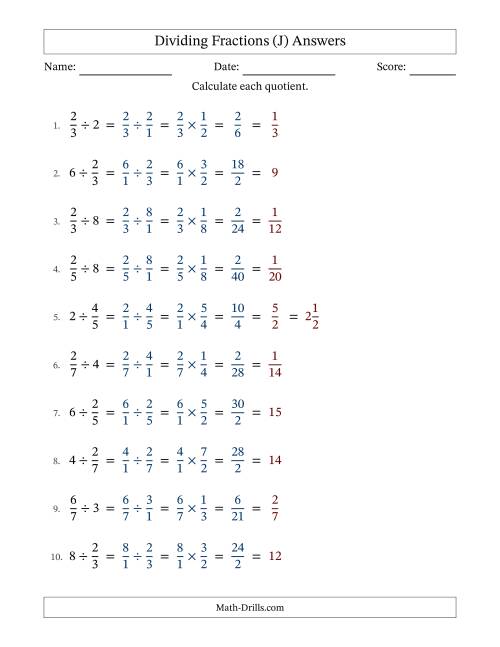 Dividing and Simplifying Fractions with Some Whole Numbers (J)