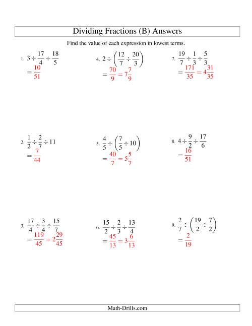 Dividing and Simplifying Fractions with Some Whole Numbers and Three ...