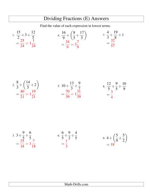 Dividing and Simplifying Fractions with Some Whole Numbers and Three ...