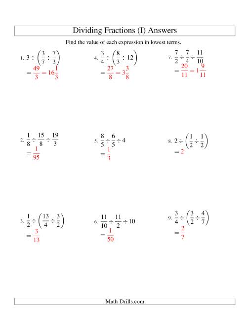 Dividing and Simplifying Fractions with Some Whole Numbers and Three ...