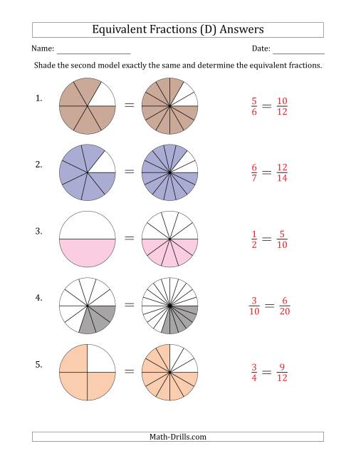 The Equivalent Fractions Models with the Simplified Fraction First (D) Math Worksheet Page 2