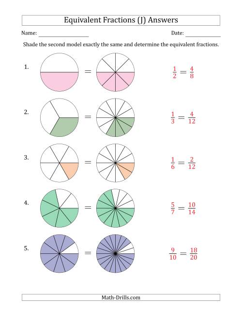 Equivalent Fractions Models with the Simplified Fraction First (J)