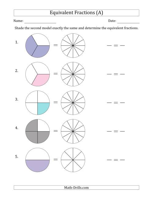 Equivalent Fractions Models with the Simplified Fraction First (All)