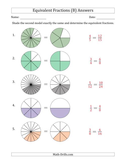 The Equivalent Fractions Models with the Simplified Fraction Second (B) Math Worksheet Page 2
