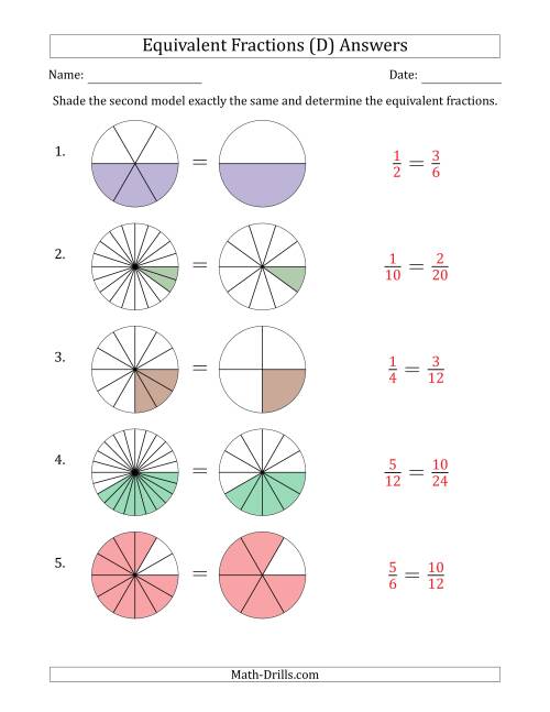 The Equivalent Fractions Models with the Simplified Fraction Second (D) Math Worksheet Page 2