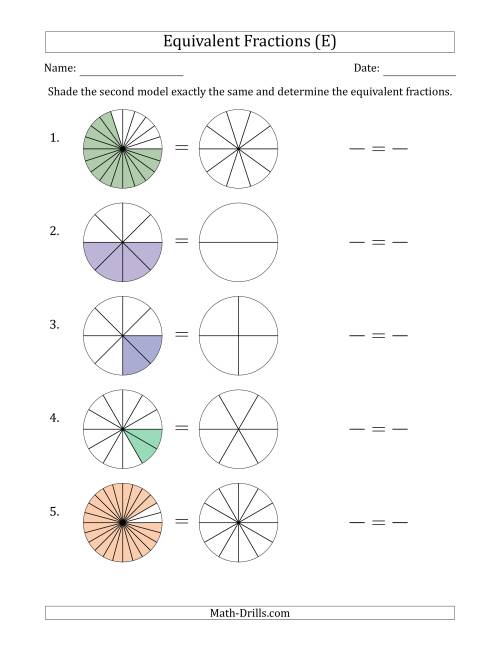 The Equivalent Fractions Models with the Simplified Fraction Second (E) Math Worksheet