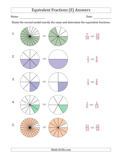 The Equivalent Fractions Models with the Simplified Fraction Second (E) Math Worksheet Page 2