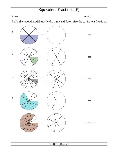 The Equivalent Fractions Models with the Simplified Fraction Second (F) Math Worksheet