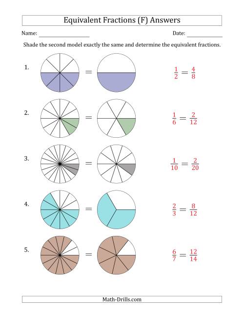 The Equivalent Fractions Models with the Simplified Fraction Second (F) Math Worksheet Page 2