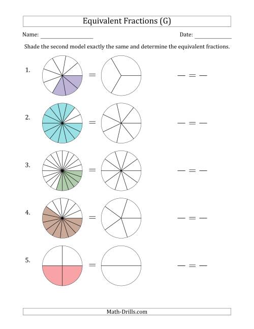The Equivalent Fractions Models with the Simplified Fraction Second (G) Math Worksheet