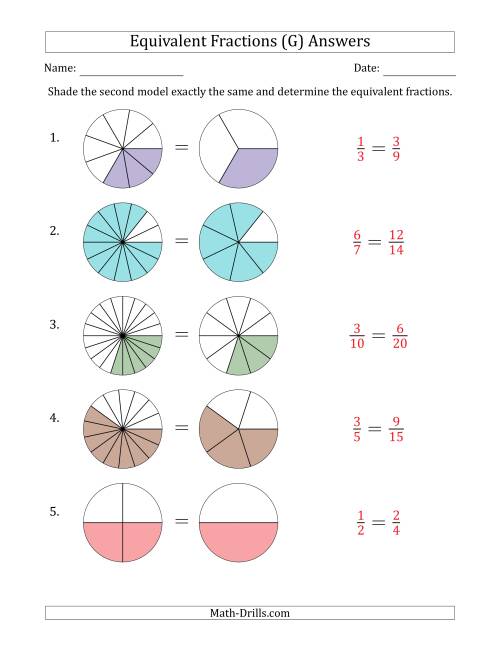 The Equivalent Fractions Models with the Simplified Fraction Second (G) Math Worksheet Page 2