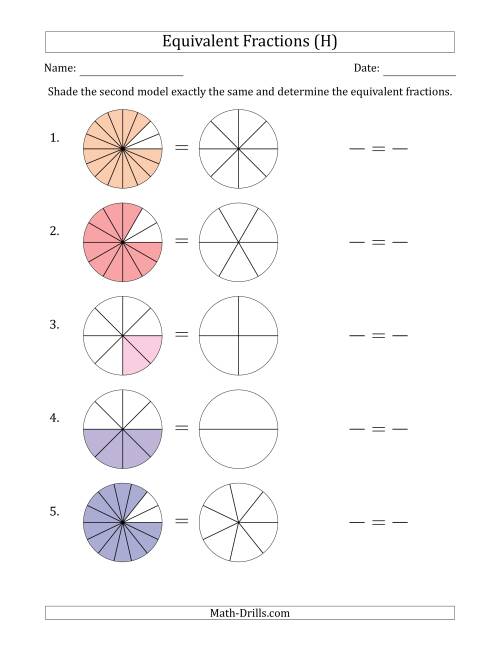 The Equivalent Fractions Models with the Simplified Fraction Second (H) Math Worksheet