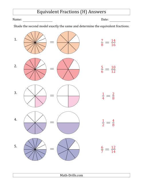 The Equivalent Fractions Models with the Simplified Fraction Second (H) Math Worksheet Page 2