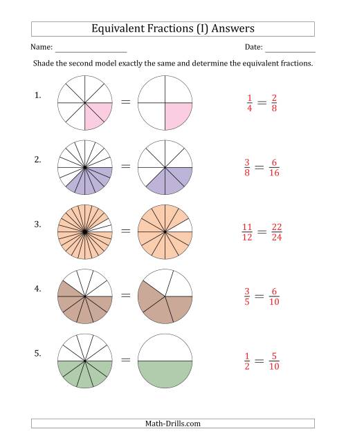 Equivalent Fractions Models With The Simplified Fraction Second (i)