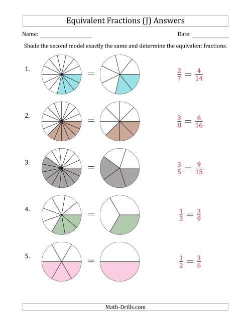 The Equivalent Fractions Models with the Simplified Fraction Second (J) Math Worksheet Page 2