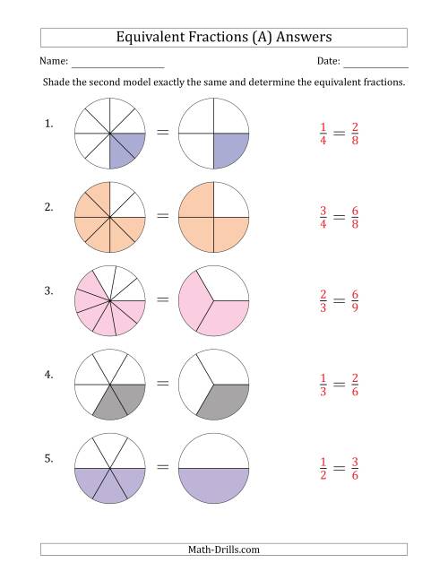 The Equivalent Fractions Models with the Simplified Fraction Second (All) Math Worksheet Page 2