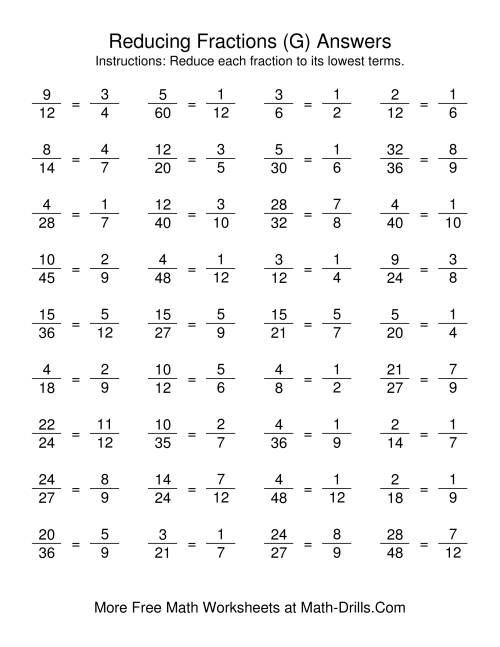 Reducing Fractions to Lowest Terms (G)