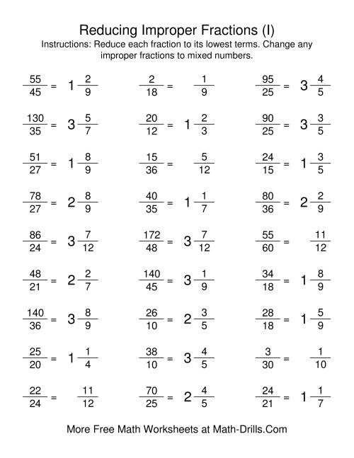 Reducing Improper Fractions to Lowest Terms (I)