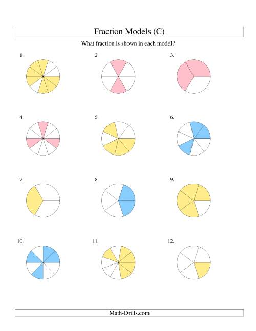 Modeling Fractions With Circles Halves To Twelfths C 