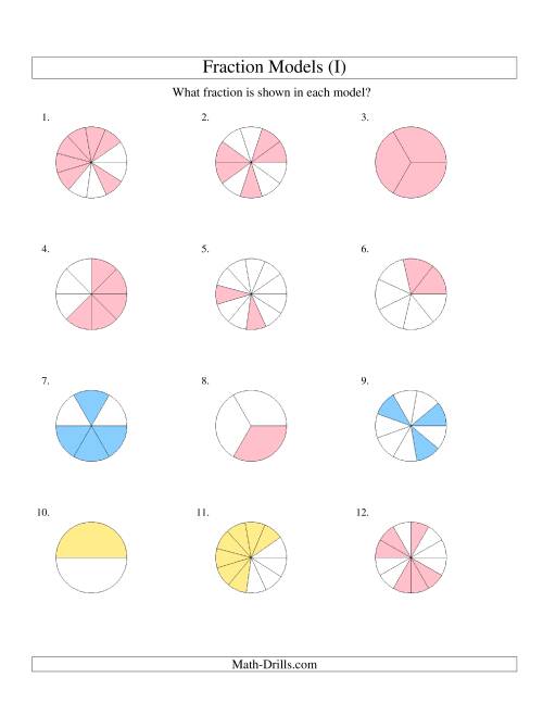 The Modeling Fractions with Circles -- Halves to Twelfths (I) Math Worksheet