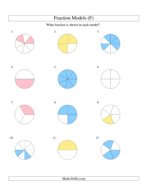 The Modeling Fractions with Circles -- Halves to Eighths (F) Math Worksheet