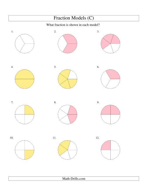 The Modeling Fractions with Circles -- Halves to Sixths (C) Math Worksheet