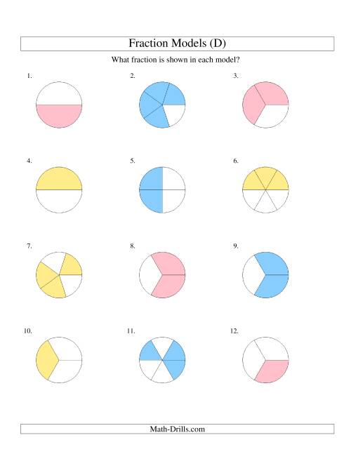 The Modeling Fractions with Circles -- Halves to Sixths (D) Math Worksheet