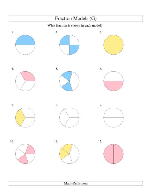 The Modeling Fractions with Circles -- Halves to Sixths (G) Math Worksheet