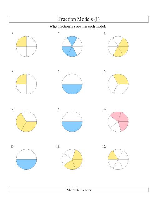 The Modeling Fractions with Circles -- Halves to Sixths (I) Math Worksheet