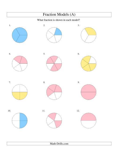The Modeling Fractions with Circles -- Halves to Sixths (All) Math Worksheet