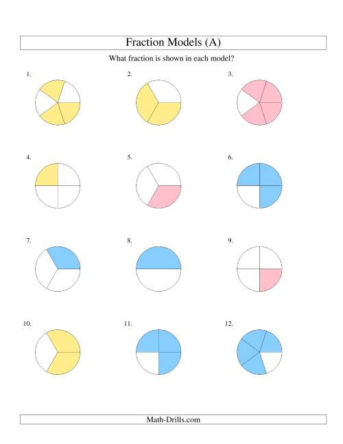 The Modeling Fractions with Circles -- Halves to Fifths (A) Math Worksheet