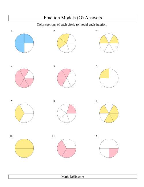 The Modeling Fractions with Circles by Coloring -- Halves to Sixths (G) Math Worksheet Page 2