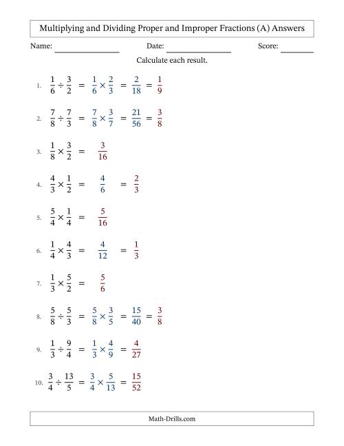 Multiplying and Dividing Proper and Improper Fractions with Some ...