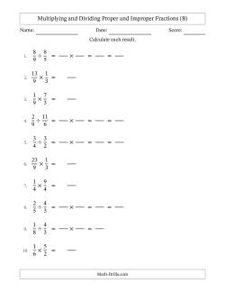 Multiplying and Dividing Fractions (B) Fractions Worksheet