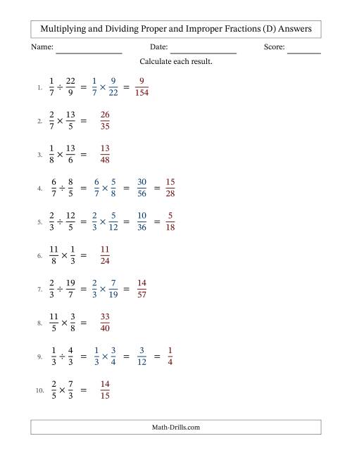 Multiplying and Dividing Proper and Improper Fractions with Some ...