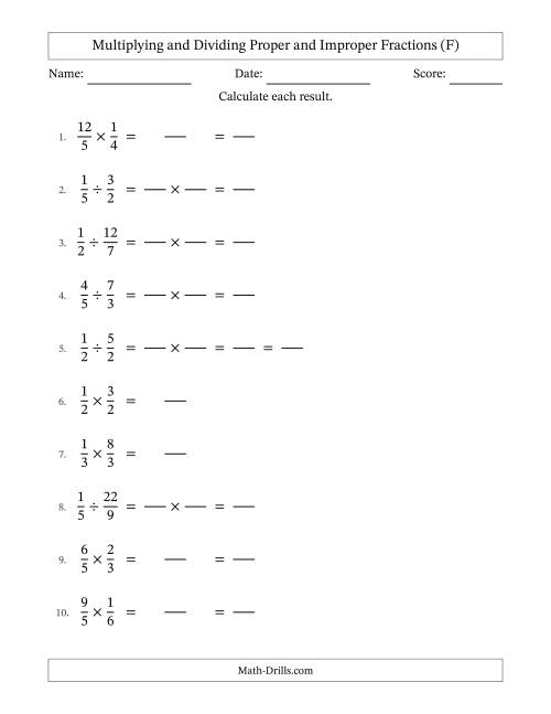 Multiplying and Dividing Proper and Improper Fractions with Some ...