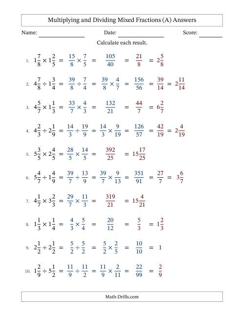 The Multiplying and Dividing Two Mixed Fractions with Some Simplifying (Fillable) (A) Math Worksheet Page 2