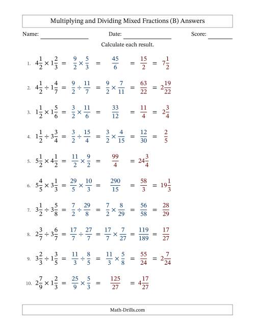 The Multiplying and Dividing Two Mixed Fractions with Some Simplifying (Fillable) (B) Math Worksheet Page 2