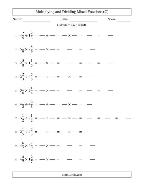 Multiplying And Dividing Mixed Fractions C 