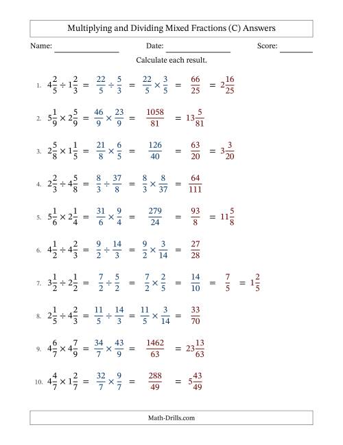 Multiplying and Dividing Mixed Fractions (C)