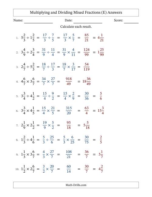 The Multiplying and Dividing Two Mixed Fractions with Some Simplifying (Fillable) (E) Math Worksheet Page 2