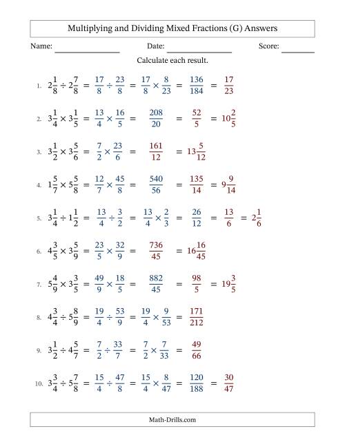 The Multiplying and Dividing Two Mixed Fractions with Some Simplifying (Fillable) (G) Math Worksheet Page 2